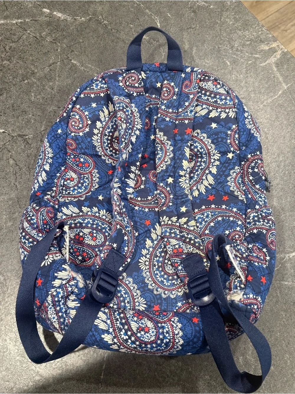 Vera Bradley patriotic fireworks paisley USA quilted backpack READ